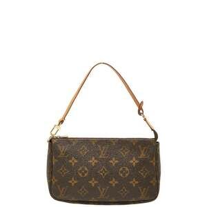 LOUIS VUITTON Authentic Brown Monogram Leather Pochette Mini Bag